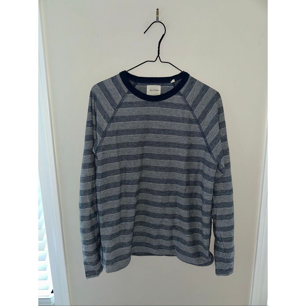Billy Reid Men's Long-Sleeve Striped Tee Gray Navy Small